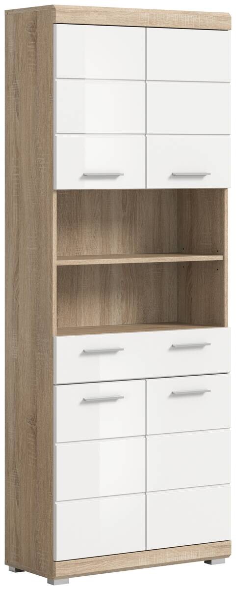 Badhochschrank Lambada Eiche Sonoma Nachbildung weiß Hochglanz B/H/T: ca. 74x191x31 cm