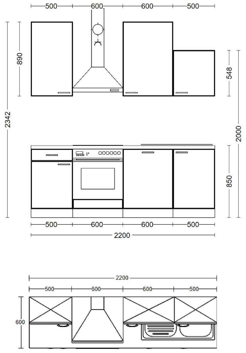 Küchenblock Samoa weiß B/H/T: ca. 220x234x60 cm