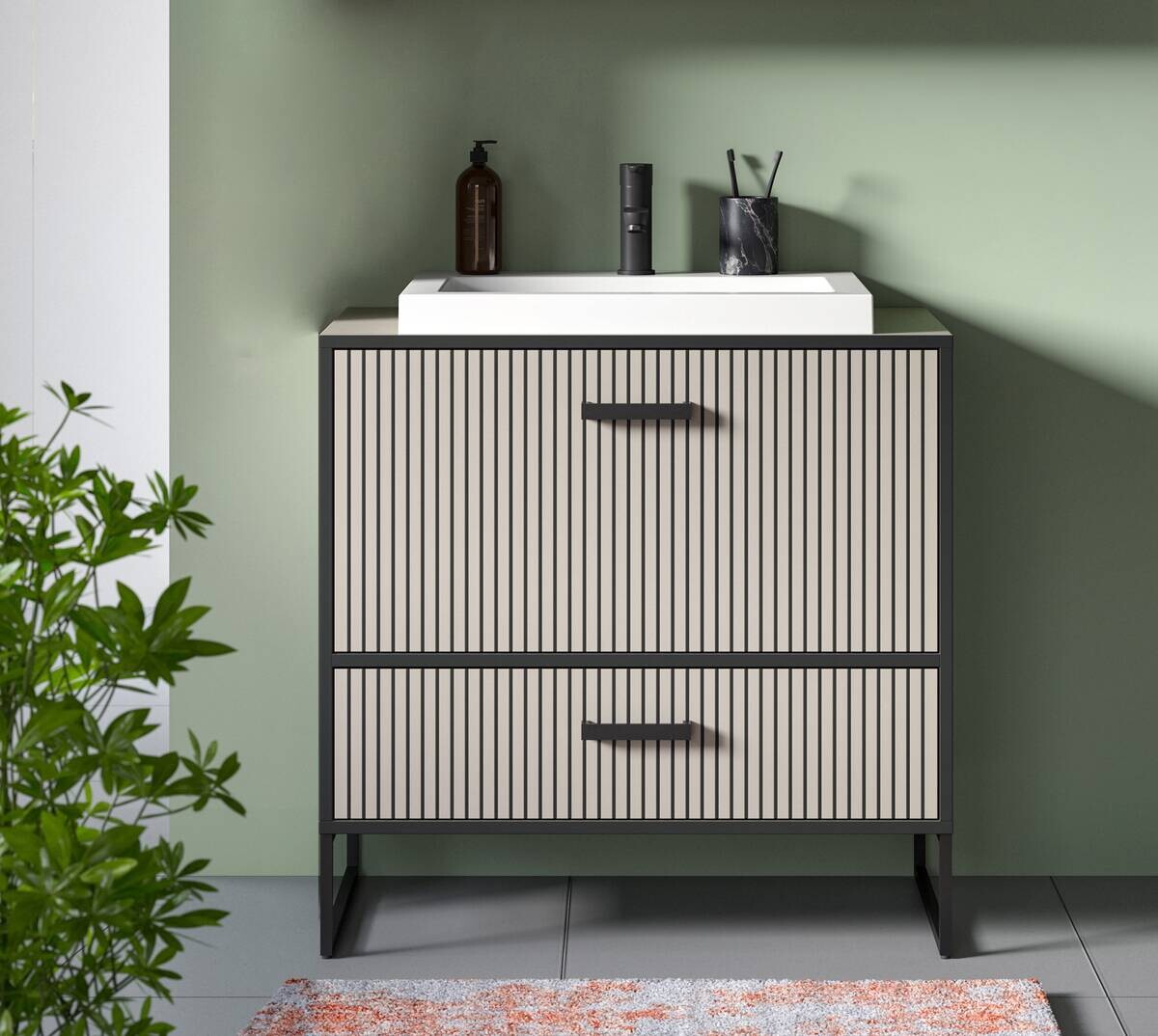 Waschplatz BAGNO schwarz Kaschmirgrau Nachbildung B/H/T: ca. 80x84x48 cm