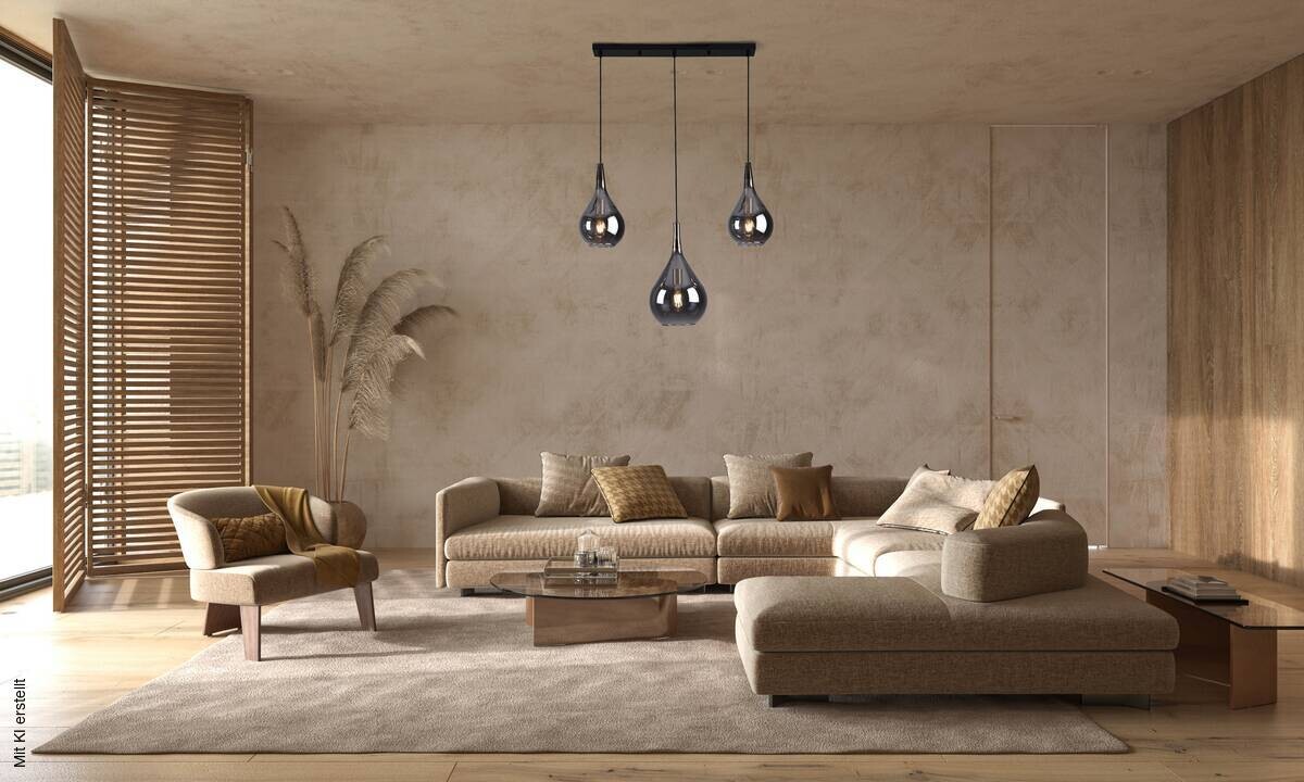 Näve Leuchten Pendelleuchte schwarz Metall Glas B/H/T: ca. 88x150x25 cm E27 3 Brennstellen