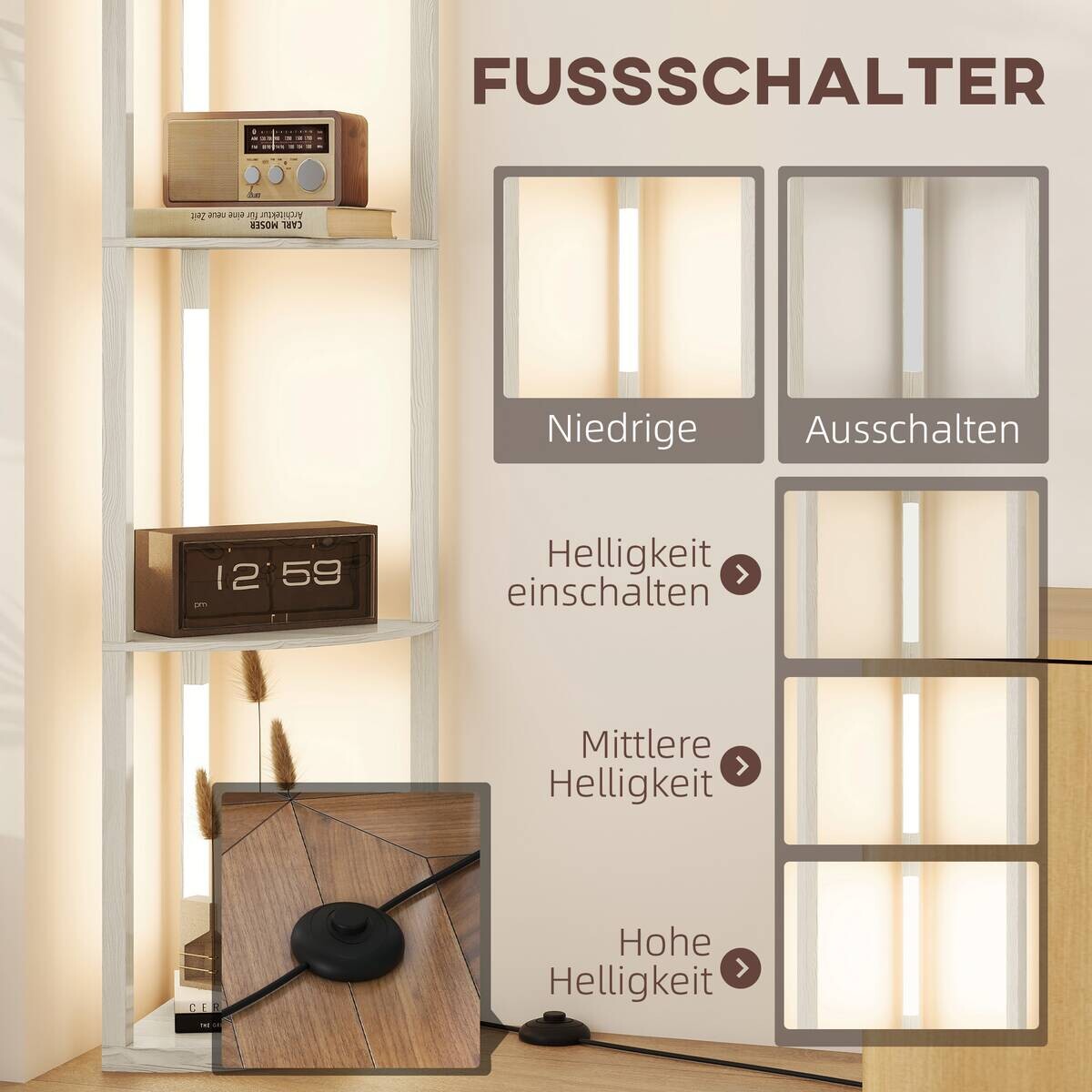 HOMCOM Stehleuchte Eiche MDF B/H/L: ca. 29,5x163,5x41 cm