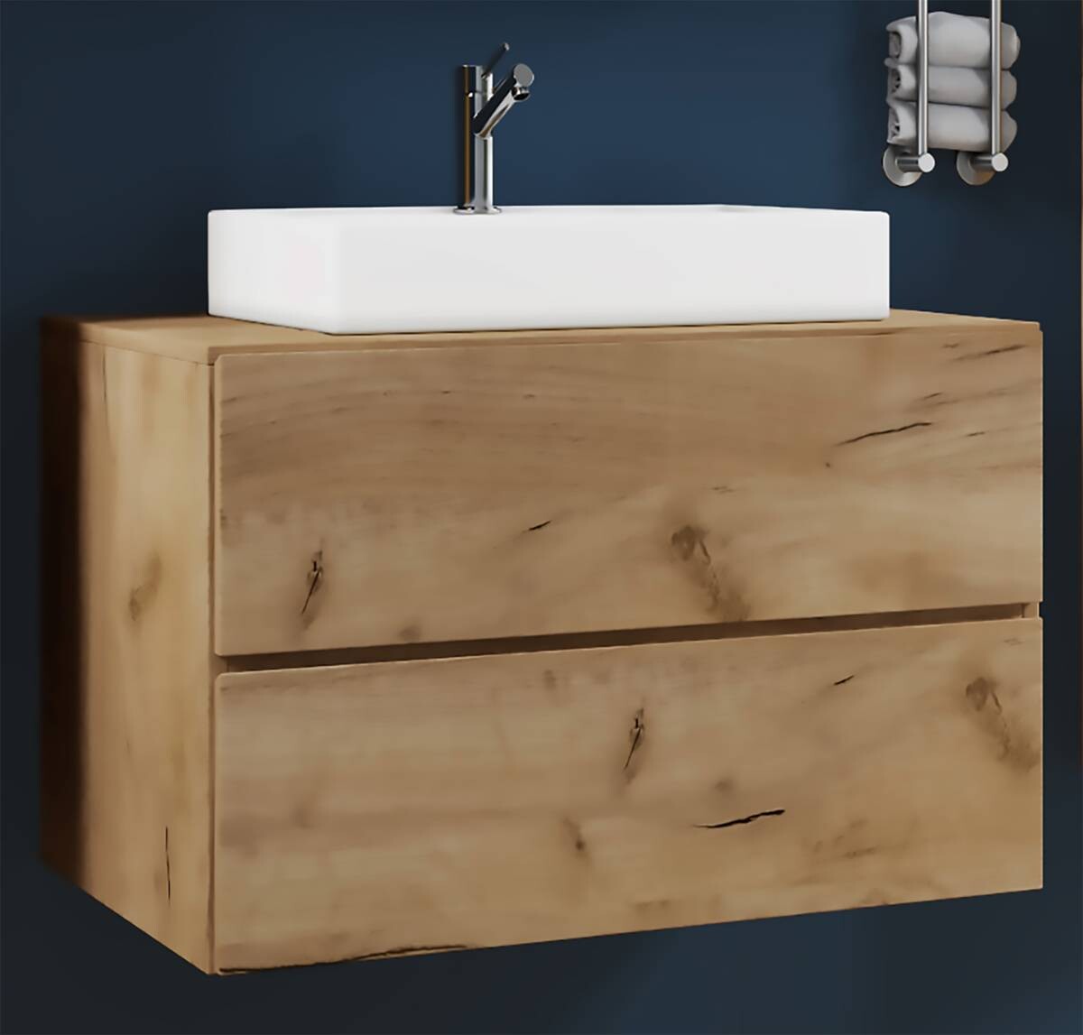 Badblock 2tlg-Lendas weiß Eiche Honig Nachbildung B/H/T: ca. 61x69x51,4 cm