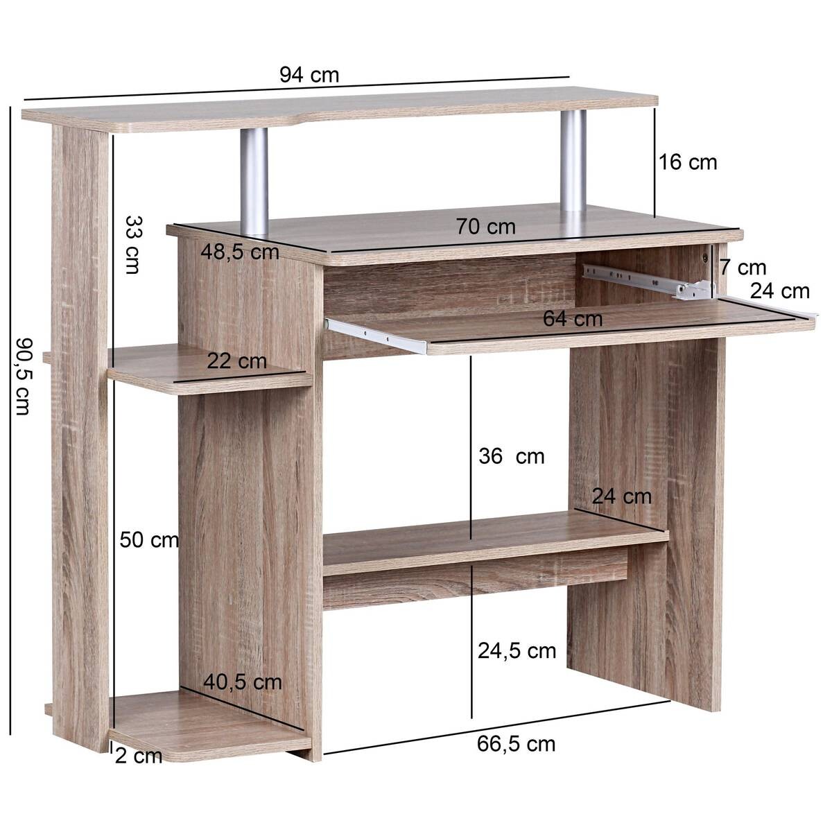Computertisch Eiche Sonoma Nachbildung B/H/T: ca. 94x90,5x48,5 cm
