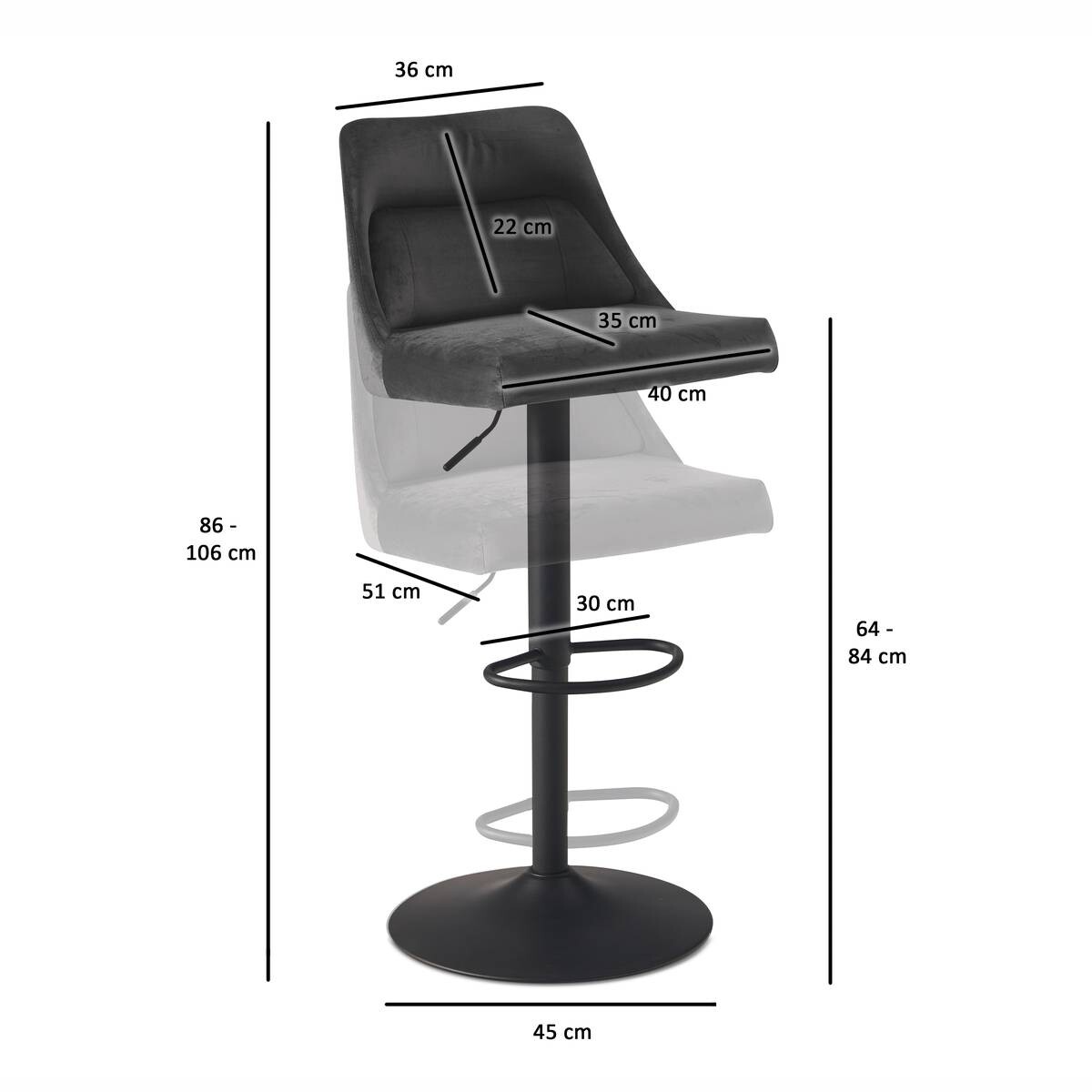 Barhocker schwarz Samt B/H/T: ca. 45x106x51 cm
