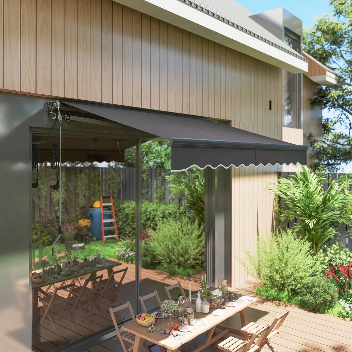 Outsunny Markise dunkelgrau B/H/L: ca. 250x150x296 cm
