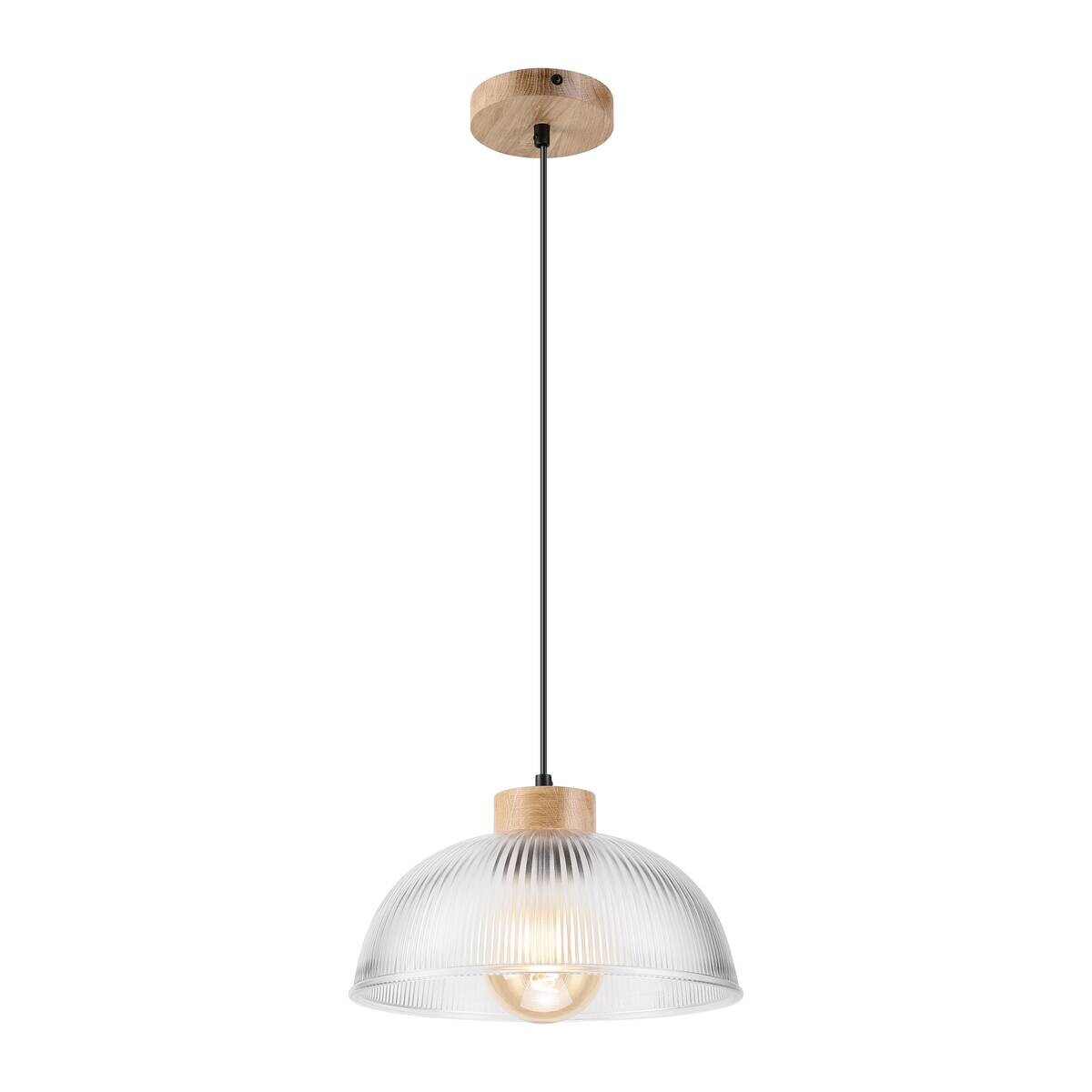 Lamkur Pendelleuchte Eiche Glas B/H/L: ca. 30x113x30 cm E27 1 Brennstellen