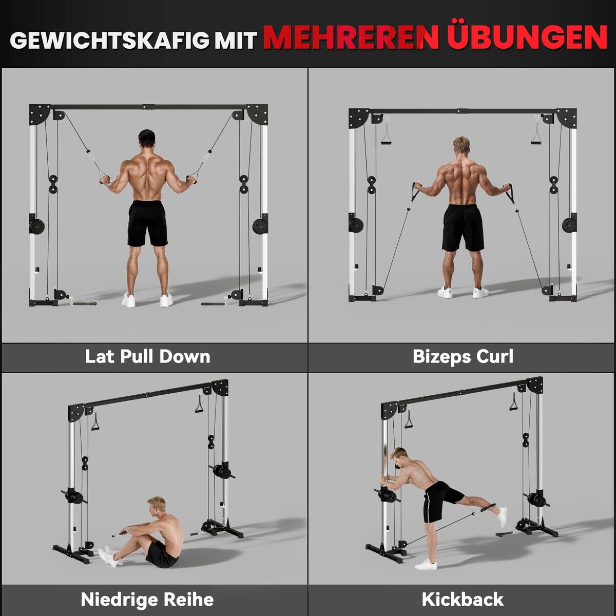 SPORTNOW Kabelzugstation schwarz Stahl B/H/L: ca. 85x207x245 cm