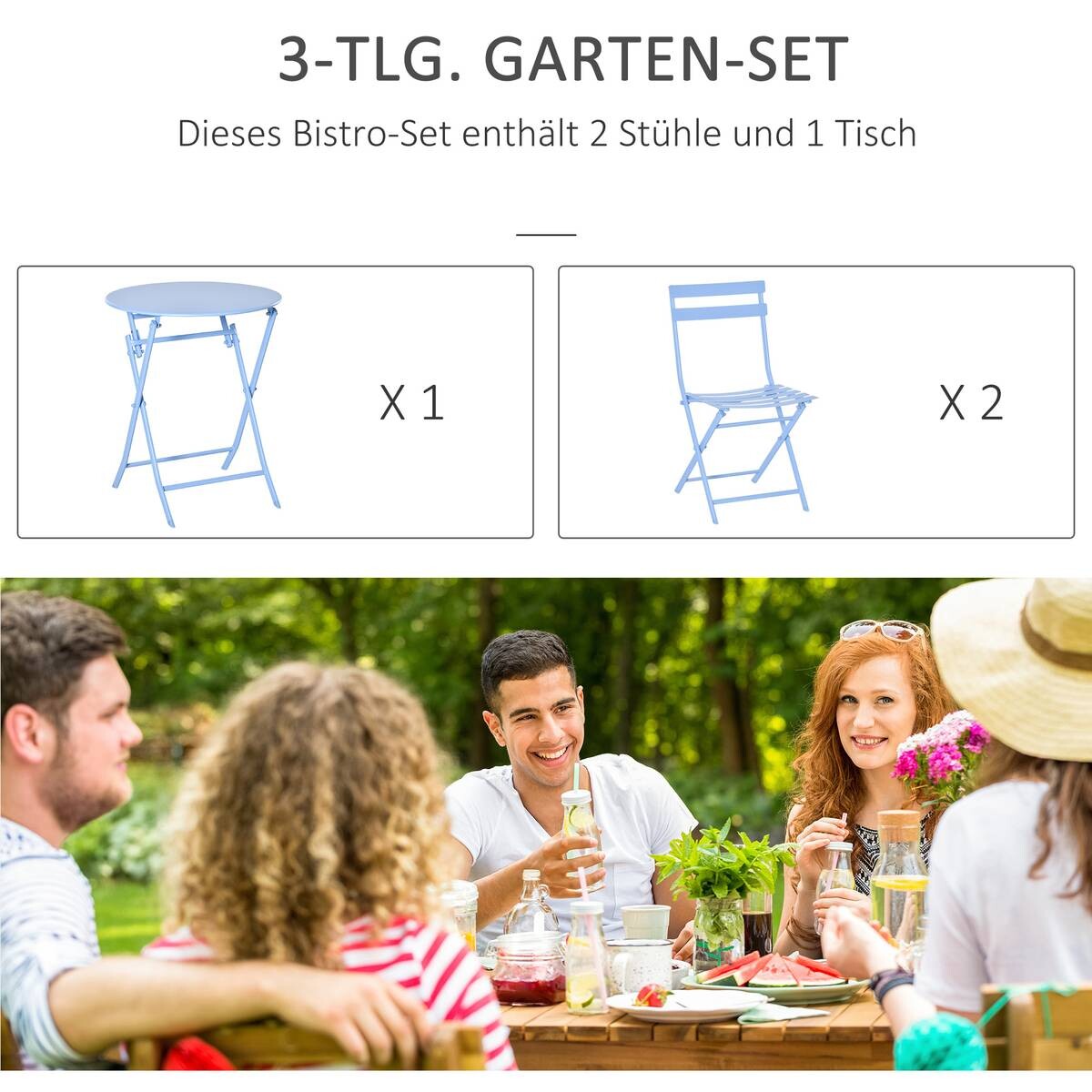 Outsunny Gartenmöbel-Set hellblau Metall