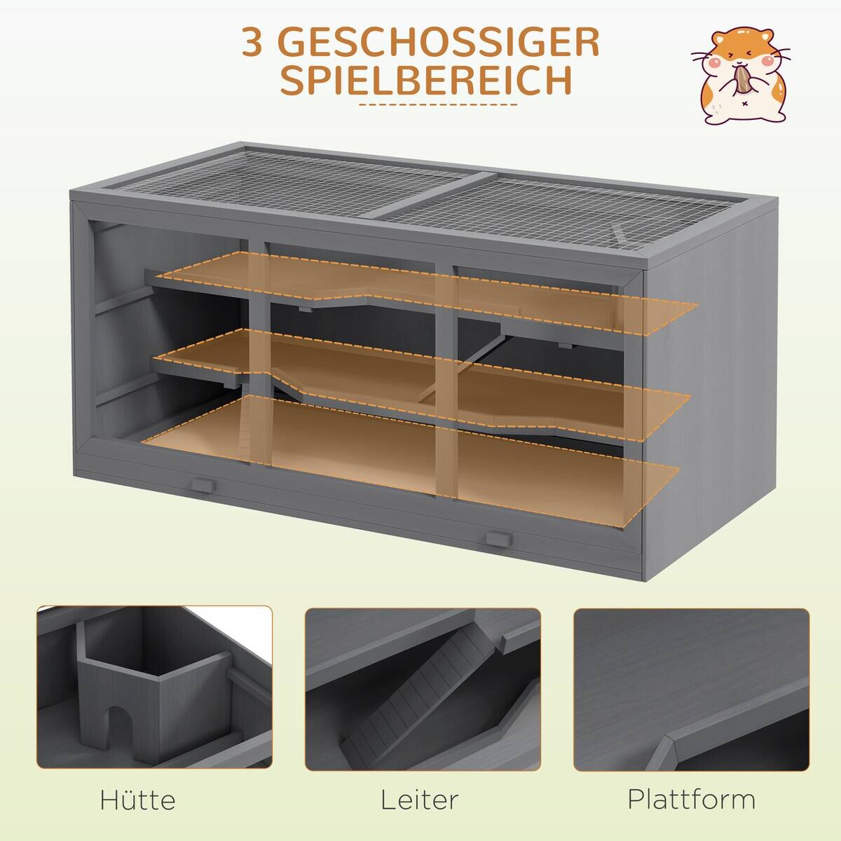 PawHut Hamsterkäfig grau Kunststoff B/H/L: ca. 57x55x115 cm