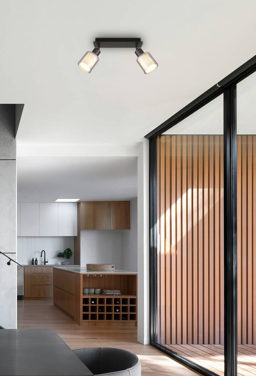 GLOBO Strahler schwarz Chrom Metall Glas B/H/L: ca. 10x30x13 cm E14 2 Brennstellen