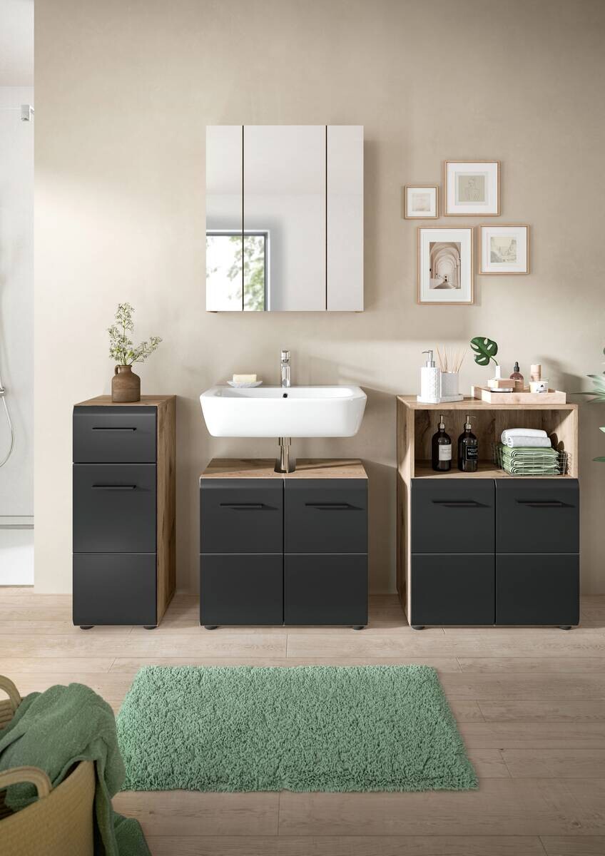Badezimmer-Set Ice Nox Oak Nachbildung schwarz matt B/H/T: ca. 180x185x30 cm