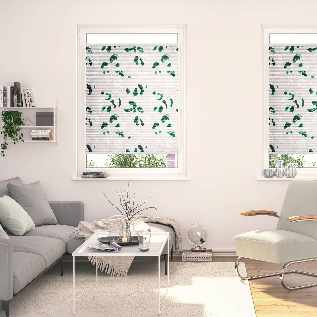 LICHTBLICK Spannplissee Monstera grün B/L: ca. 60x130 cm