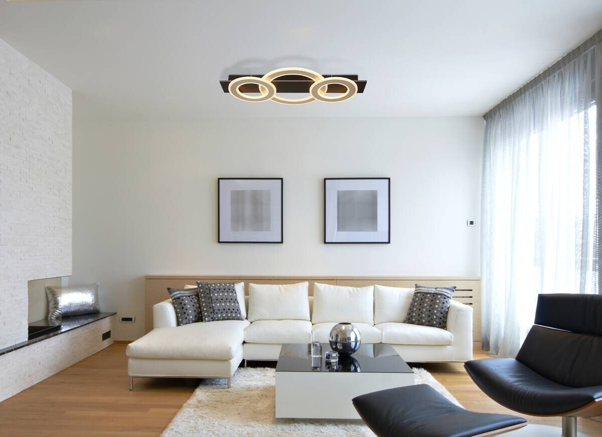 GLOBO LED-Deckenleuchte JAYDEN 48034A-50 dunkelbraun champagner mattschwarz MDF Kunststoff Metall B/H/L: ca. 73x7x35 cm 1 Brennstellen