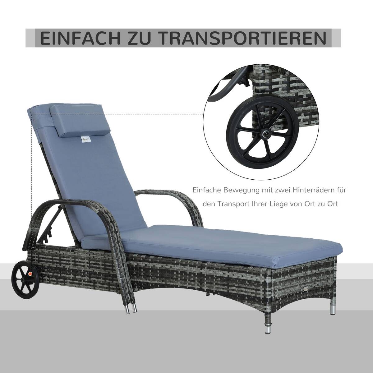 Outsunny Sonnenliege blau Edelstahl B/H/L: ca. 73x200x103 cm