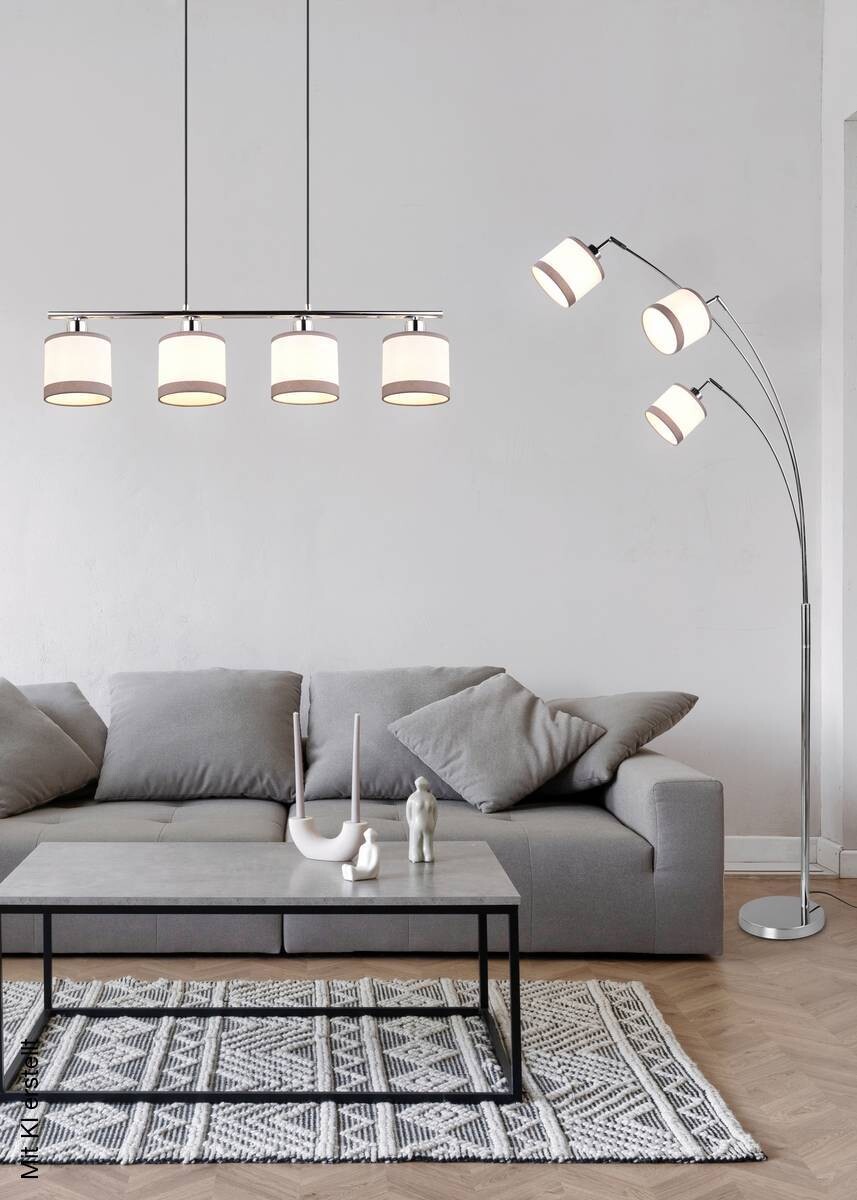 Reality Pendelleuchte R31554006 Davos Chrom weiß Metall Stoff B/H/T/D: ca. 75x150x12x12 cm E14 4 Brennstellen
