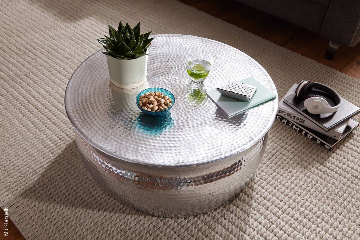 Couchtisch silber B/H/T: ca. 75x31x75 cm