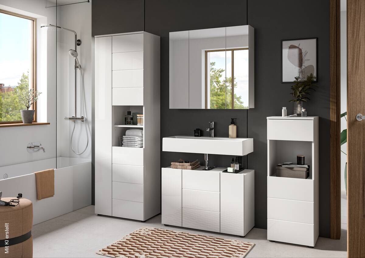 Badezimmer-Set VIRA weiß weiß Hochglanz B/H/T: ca. 210x190x34 cm