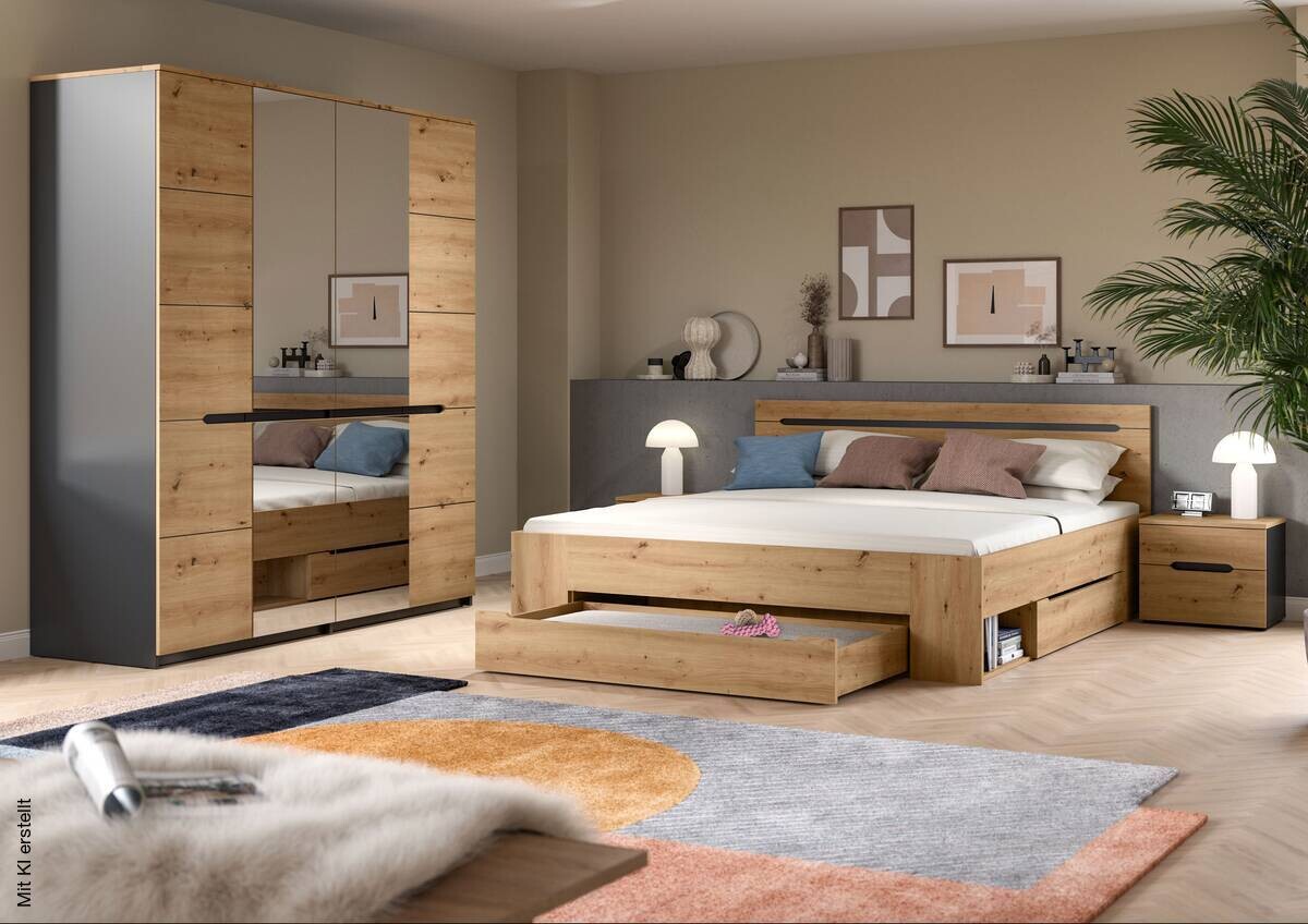 Schlafzimmer CANU, Set basaltgrau Artisan Nachbildung