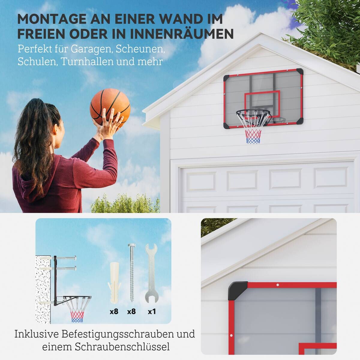 SPORTNOW Basketballkorb rot Kunststoff B/H/L: ca. 61x73x113 cm