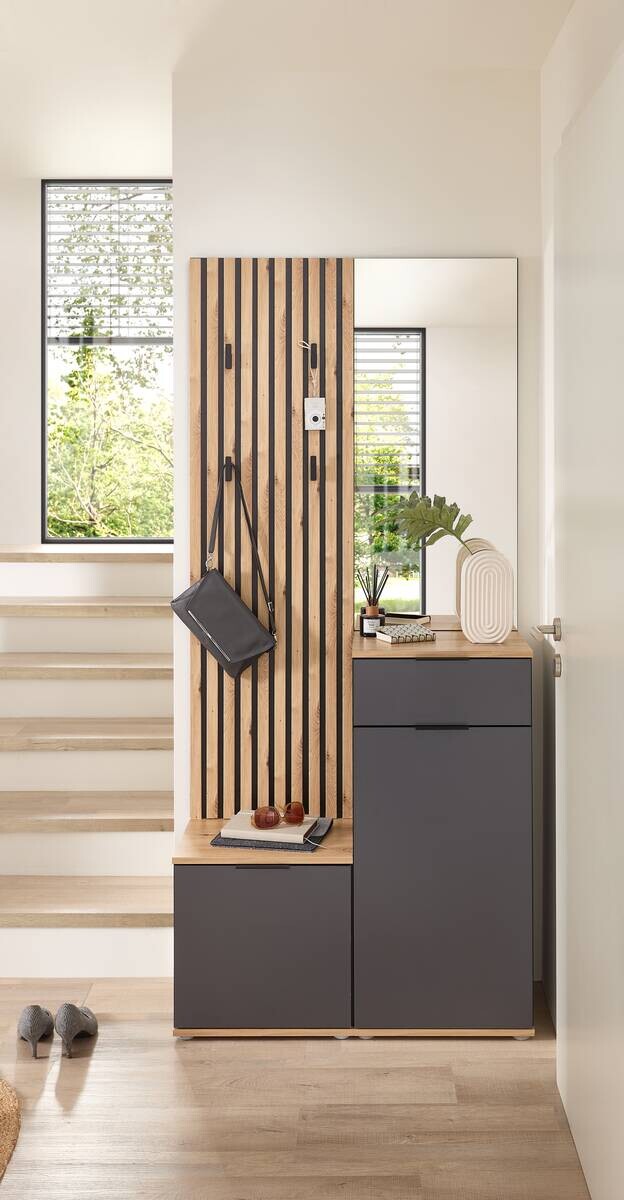 Garderobe Simple anthrazit Eiche Artisan Nachbildung B/H/T: ca. 88x195x35 cm