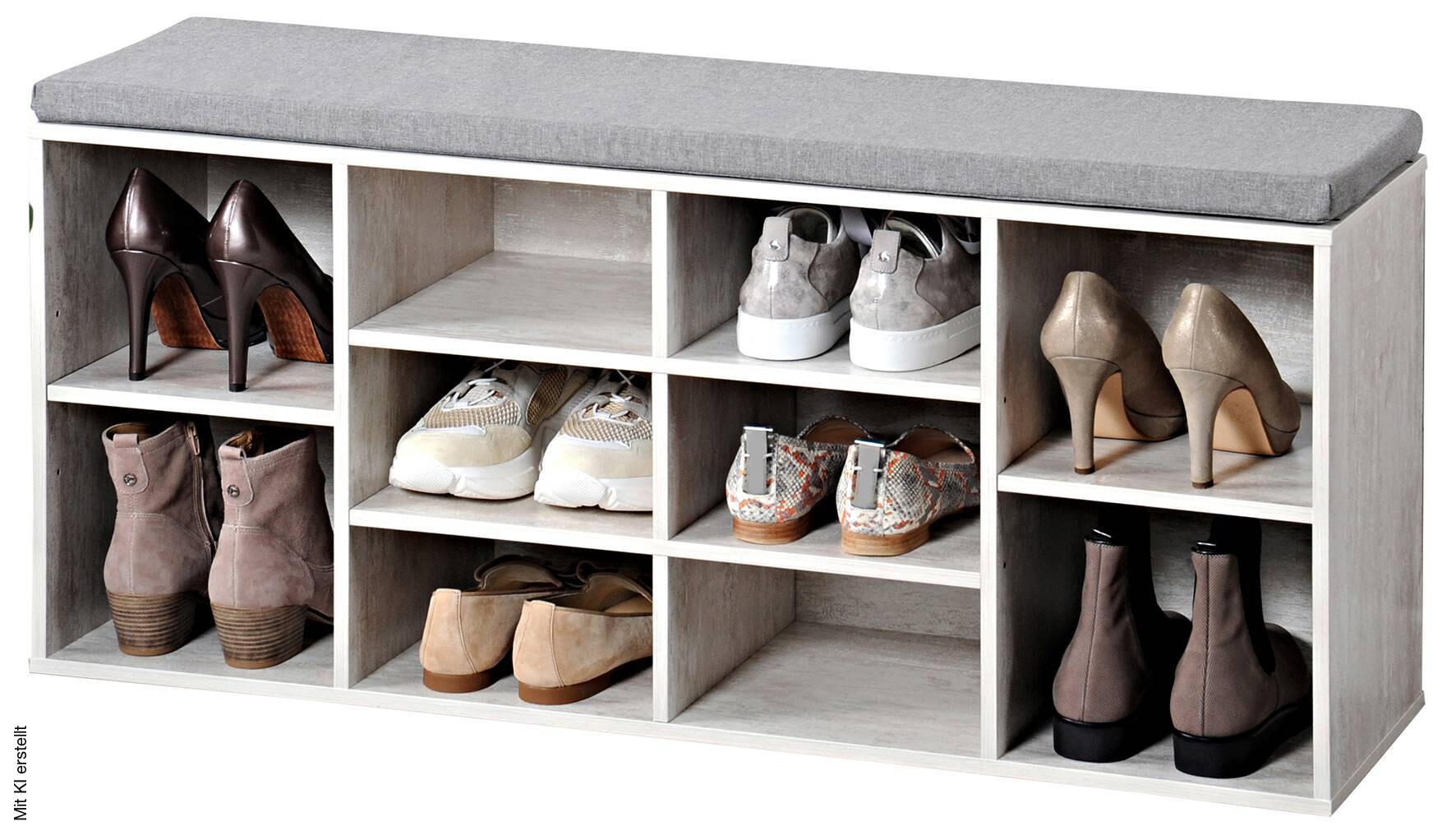 Kesper Schuhschrank mit Sitzkissen weiß Spanplatte B/H/L: ca. 29,5x48x103,5 cm