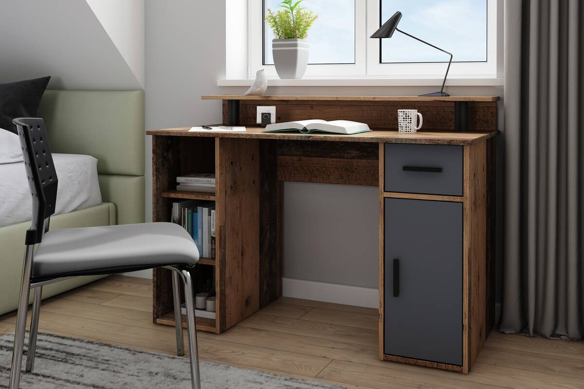 Schreibtisch DIEGO Eiche Old Wood Nachbildung anthrazit