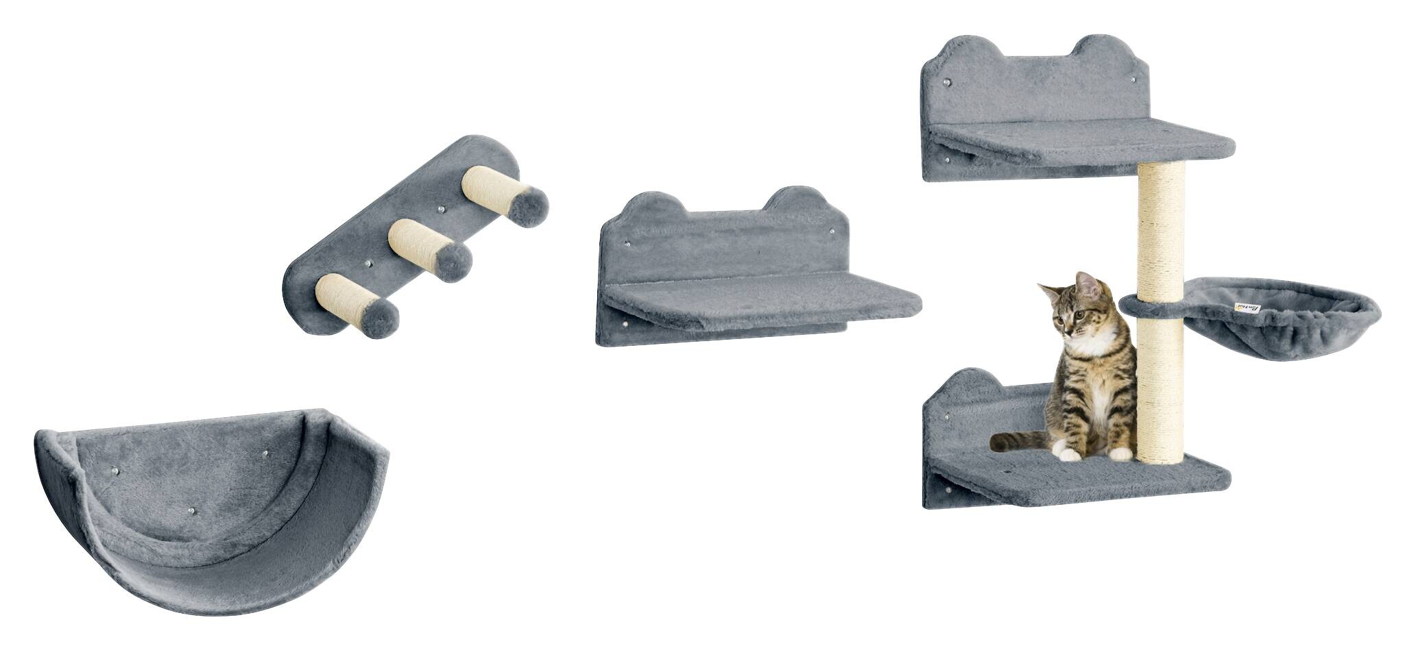 PawHut Katzen Kletterwand grau Polyester B/H/L: ca. 28x73x40 cm