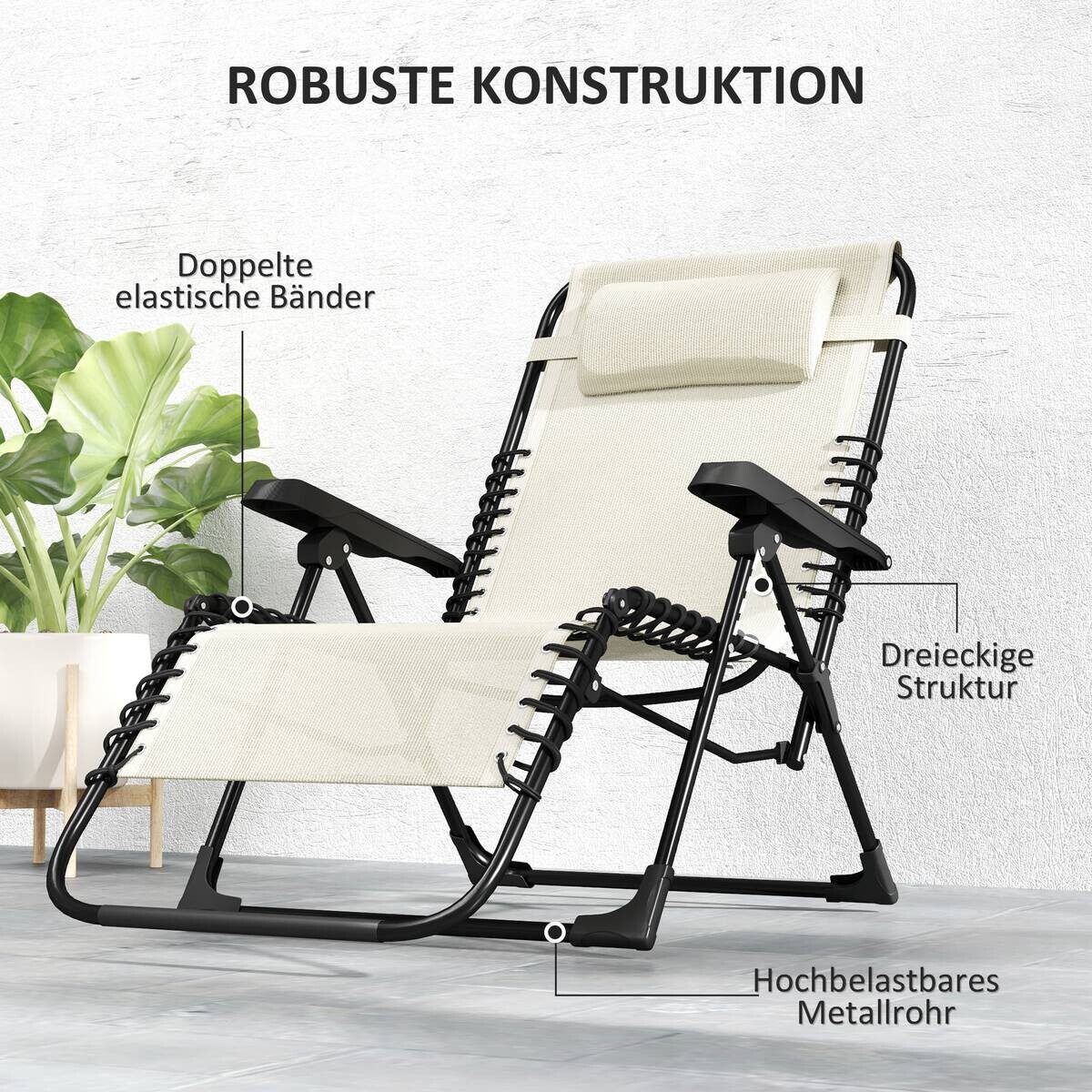 Outsunny Sonnenliege beige Netzstoff B/H/L: ca. 65x112x90 cm