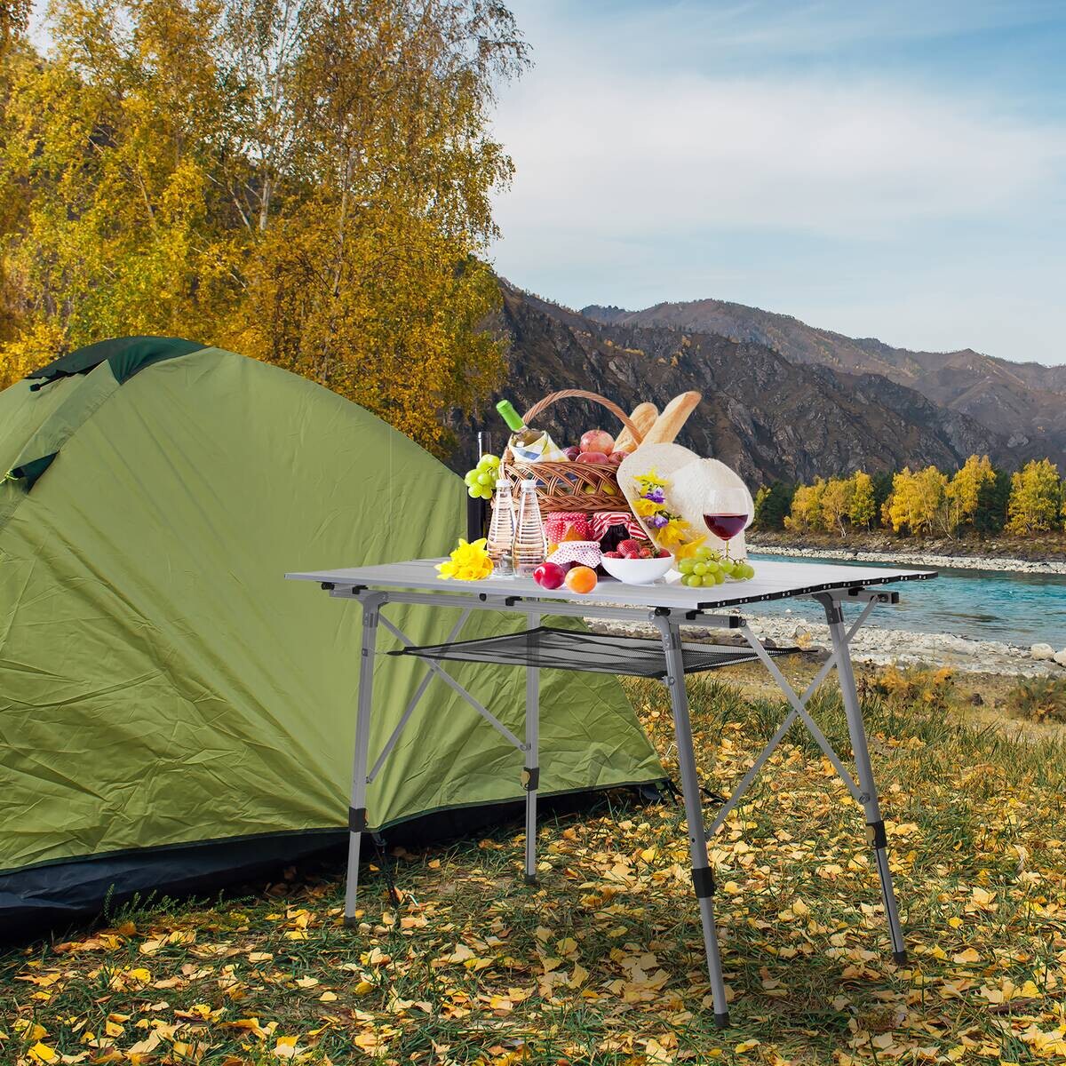 Outsunny Picknicktisch silber Aluminium B/H/L: ca. 70x73x120 cm