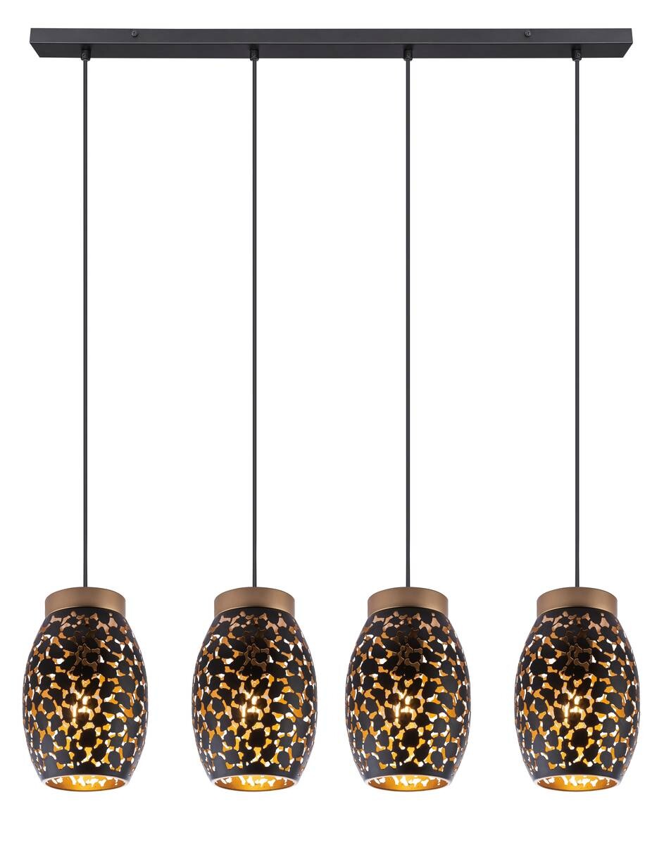 GLOBO Pendelleuchte Narri schwarz gold Metall B/H/L: ca. 15x120x90 cm E27 4 Brennstellen