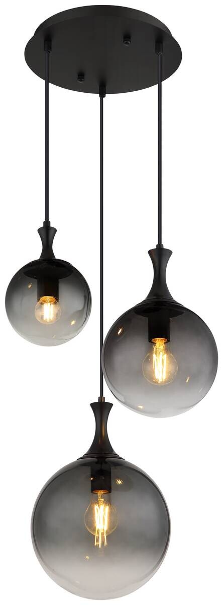 GLOBO LED Pendelleuchte Rauch mattschwarz Glas Kunststoff Metall H/D: ca. 141,5x39 cm 3 Brennstellen