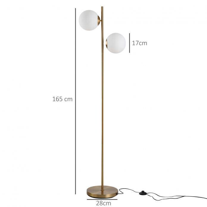 HOMCOM Stehlampe gold weiß Stahl Glas B/H/L: ca. 28x165x28 cm E27 2 Brennstellen
