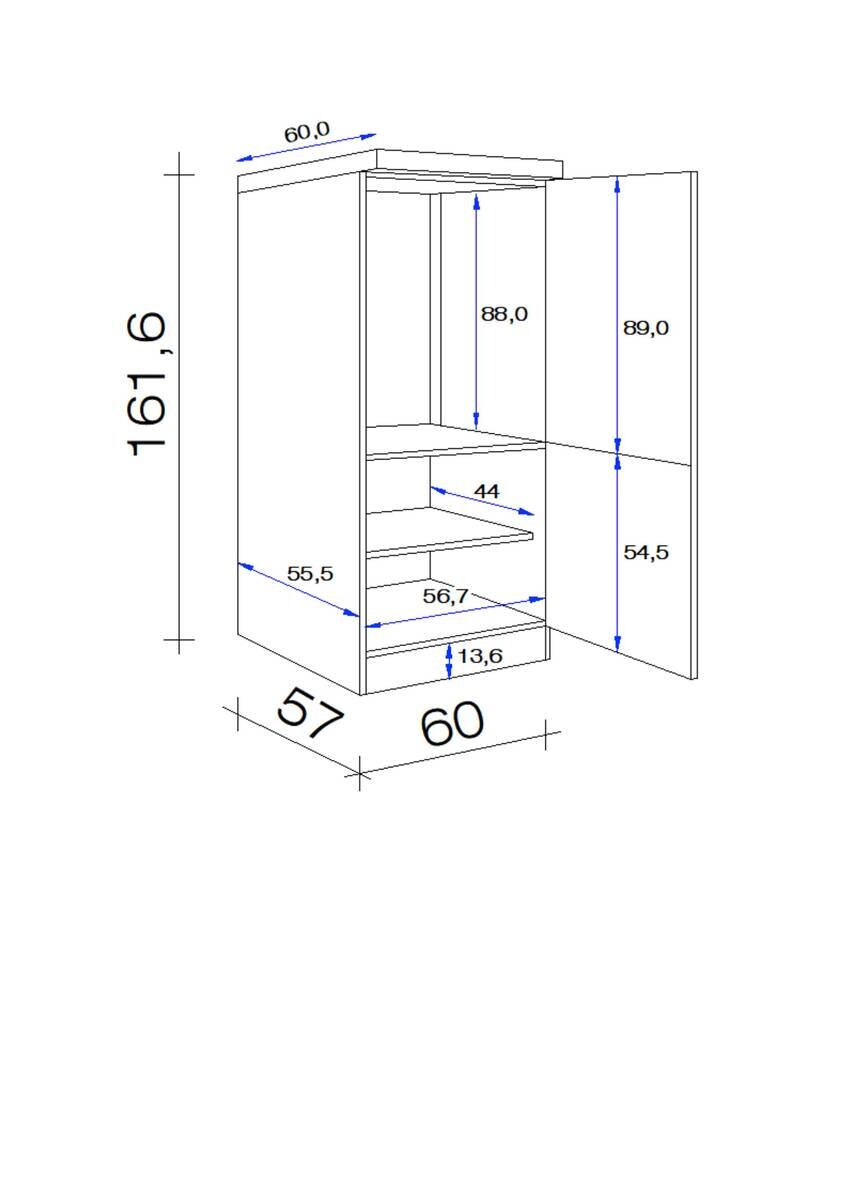 Kühlumbauschrank Valero weiß Hochglanz B/H/T: ca. 60x162x60 cm