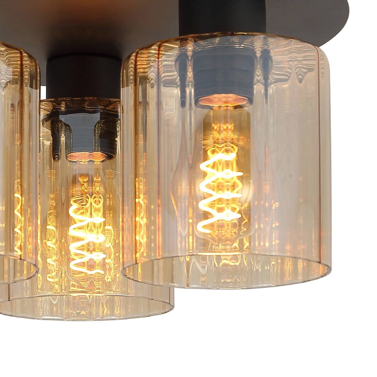 POCOline Deckenleuchte Pim schwarz amber Glas Metall H/D: ca. 18,5x32 cm E27 3 Brennstellen
