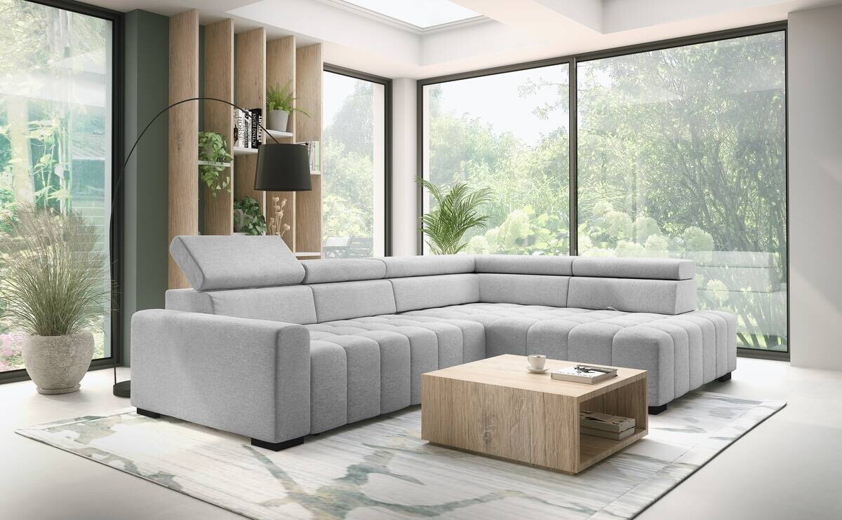 Ecksofa mit Bettfunktion hellgrau Flachgewebe B/T: ca. 300x210 cm