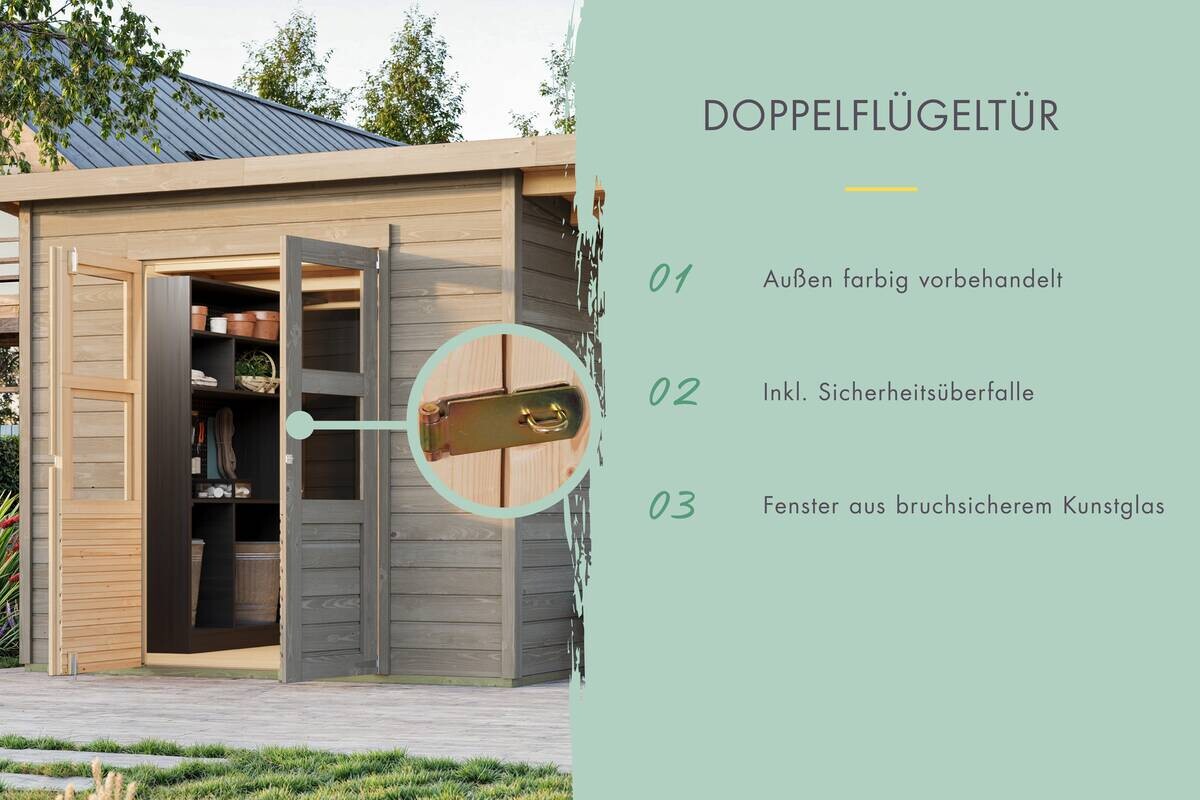 Karibu Gartenhaus Tony 0,5 grau B/H/T: ca. 212x219x154 cm