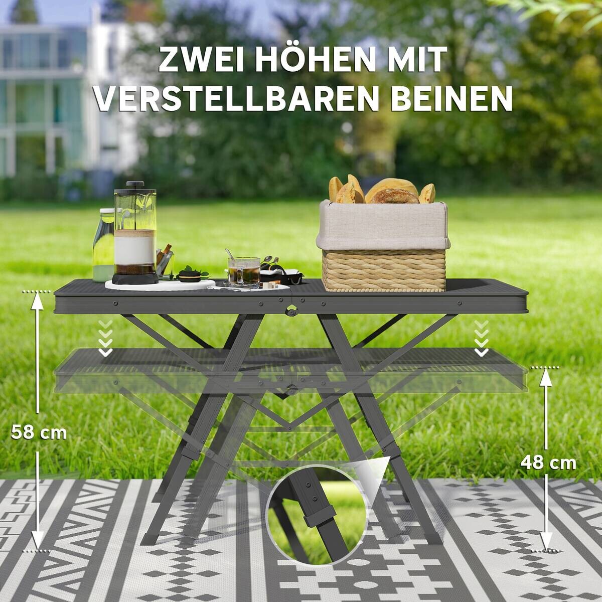 Outsunny Campingtisch schwarz Metall B/H/L: ca. 40,5x58x90 cm