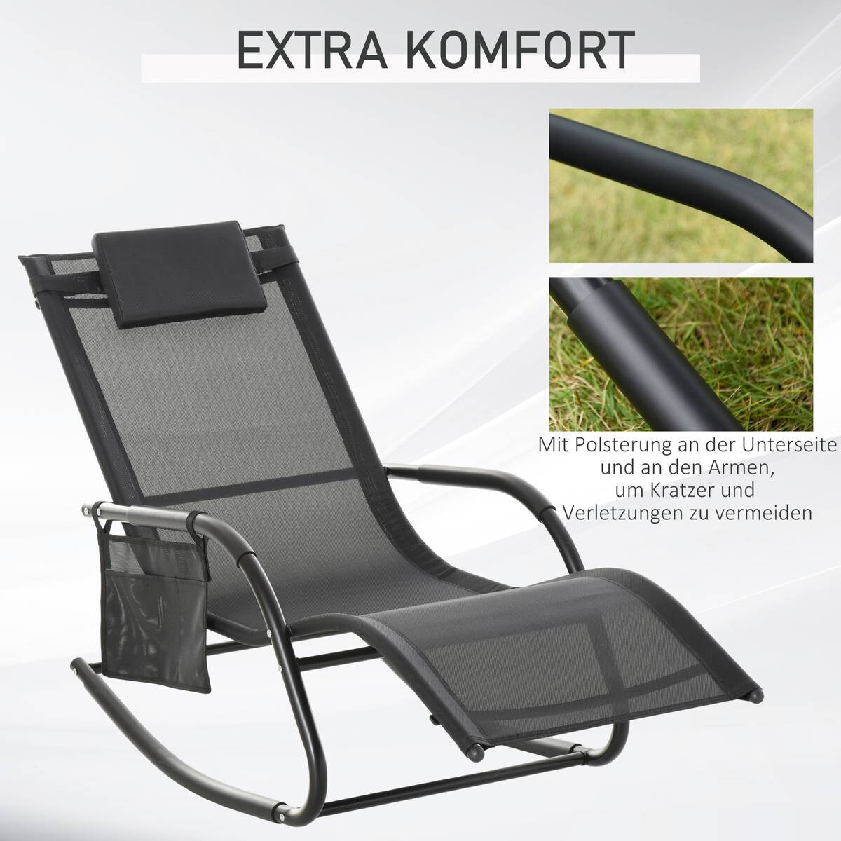 Outsunny Schaukelstuhl schwarz Metall B/H/L: ca. 62x88x150 cm