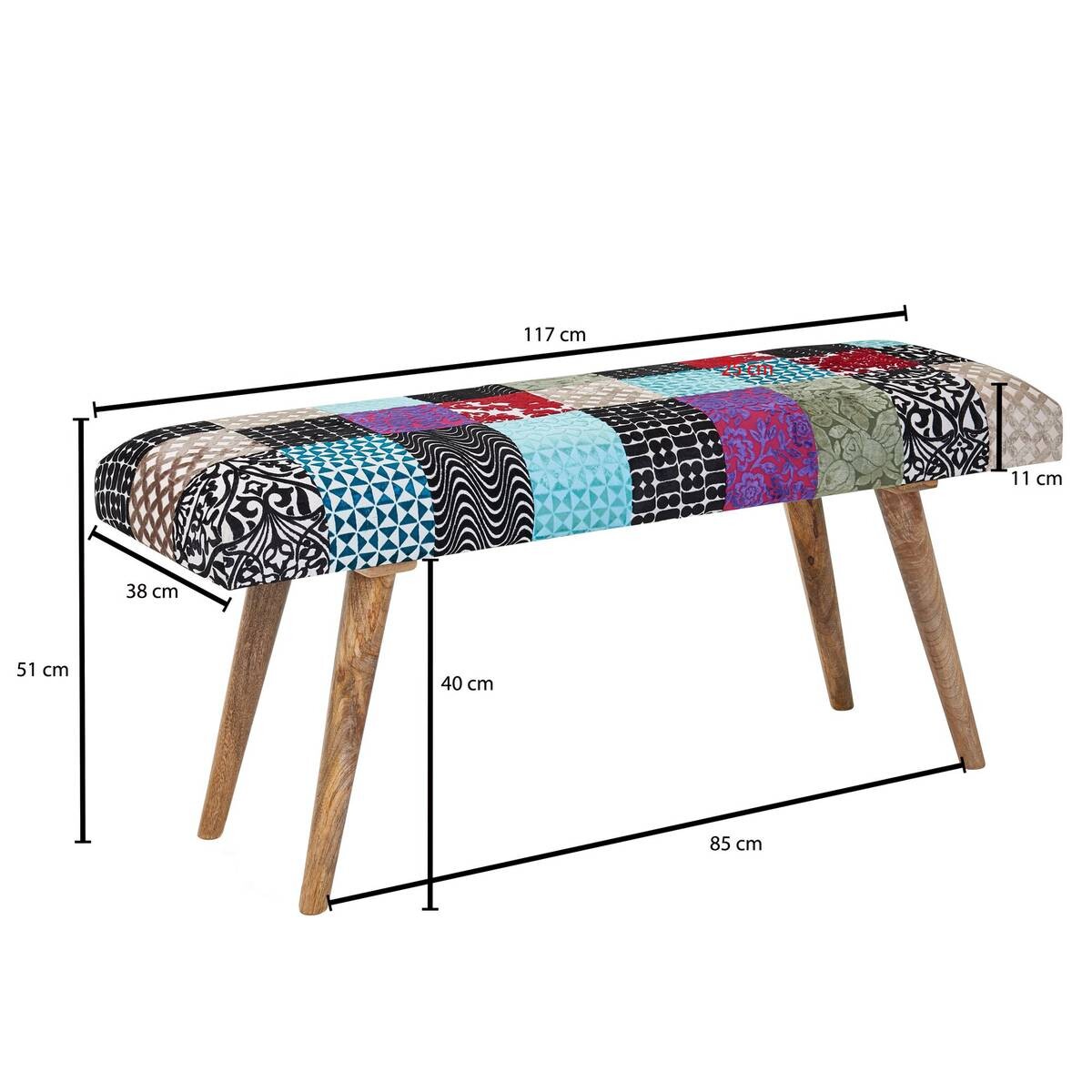 Wohnling Sitzbank bunt natur Stoff Echtholz B/H/T: ca. 117x51x38 cm