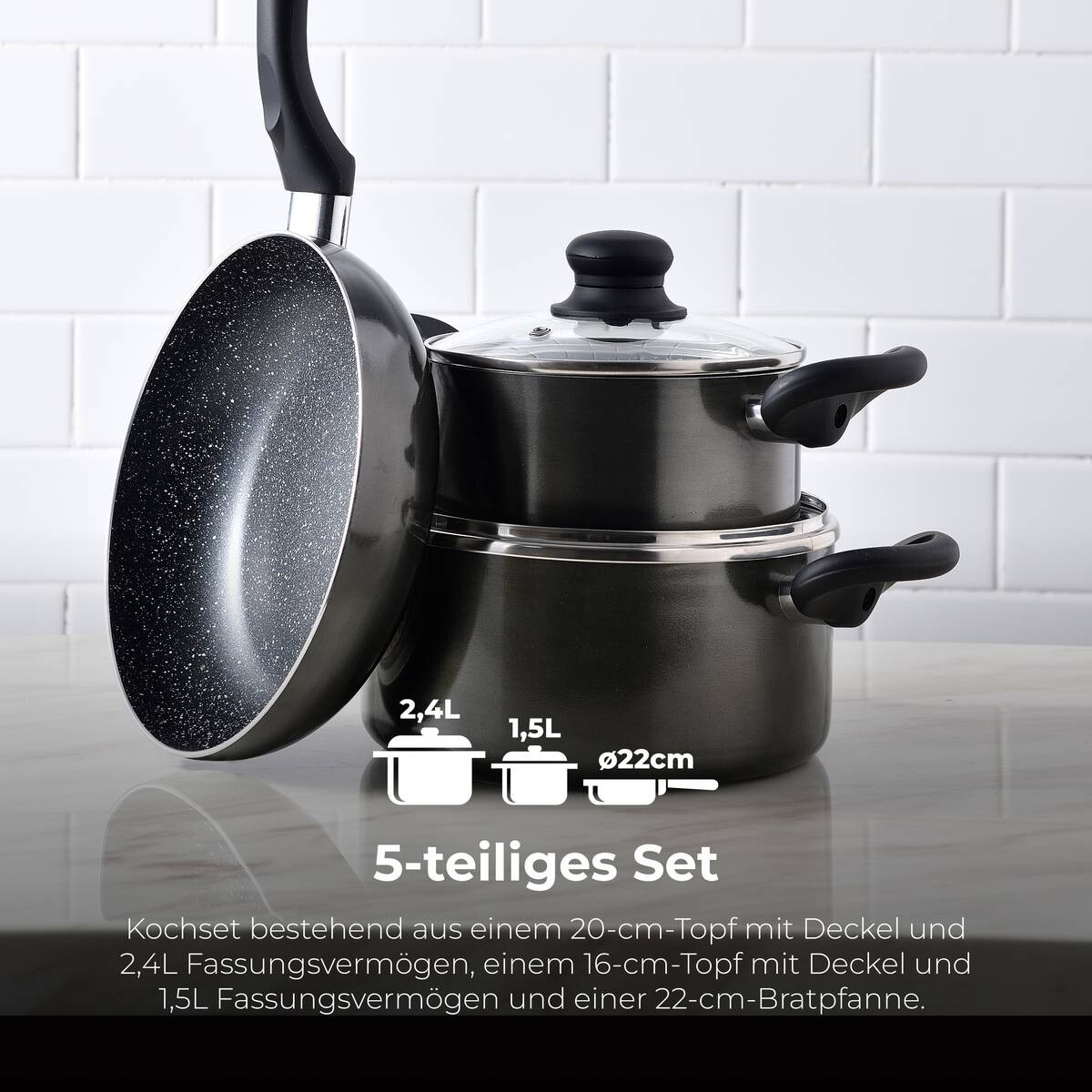 SAN IGNACIO Kochgeschirrset Soria schwarz Aluminium 4 tlg.