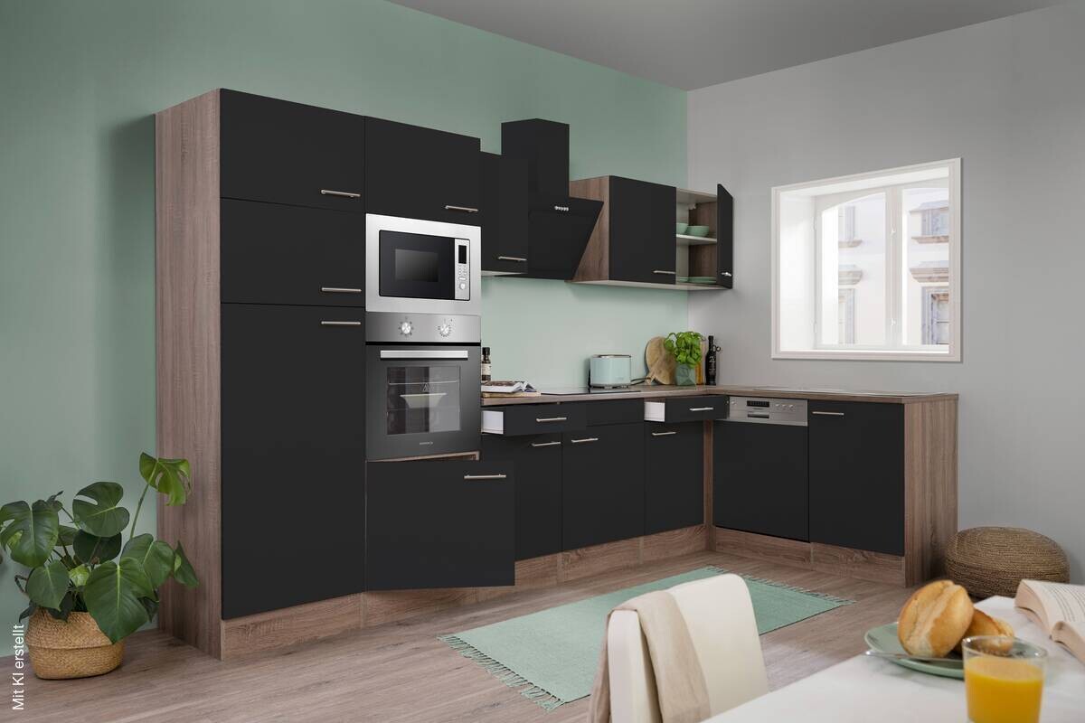 Respekta Winkelküche KBL340EYSMISGKE schwarz B/H/T: ca. 340x205x172 cm