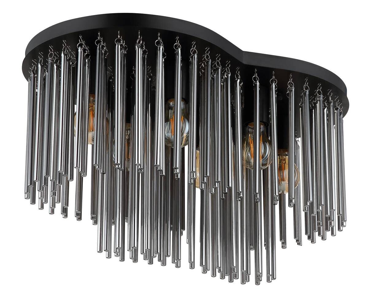 GLOBO Deckenleuchte mattschwarz Rauch Metall Glas B/H/T/L: ca. 35x34,5x60x60 cm E27 6 Brennstellen