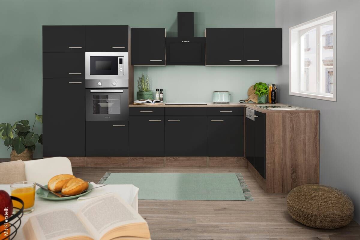 Respekta Winkelküche KBL340EYSMISGKE schwarz B/H/T: ca. 340x205x172 cm