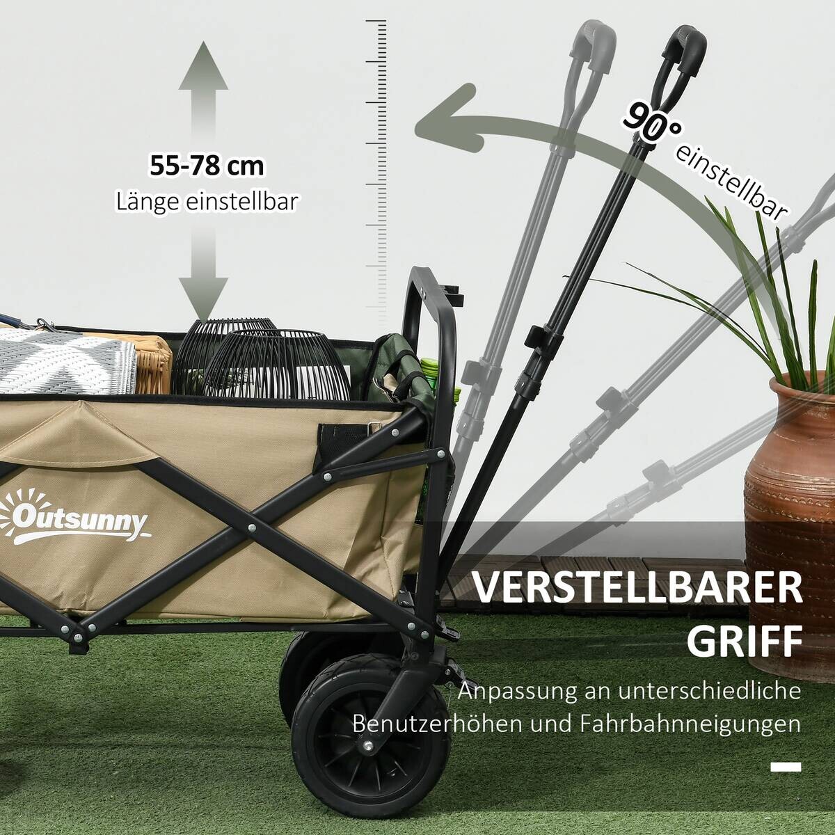 Outsunny Bollerwagen khaki B/H/L: ca. 57x94x100 cm