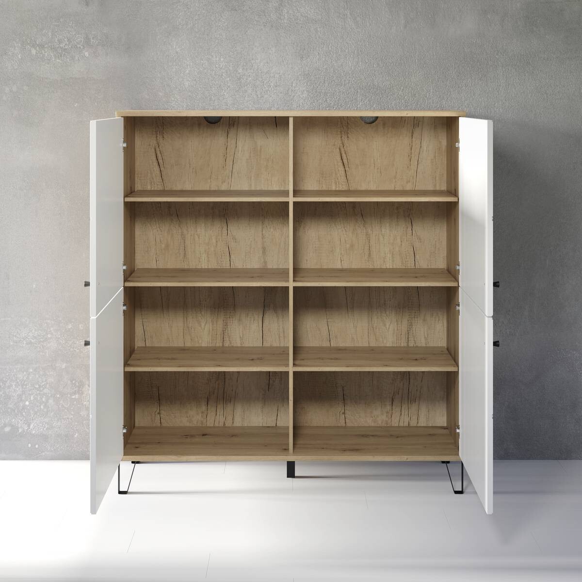 Highboard Touch Eiche Artisan Nachbildung weiß matt B/H/T: ca. 123x136x40 cm