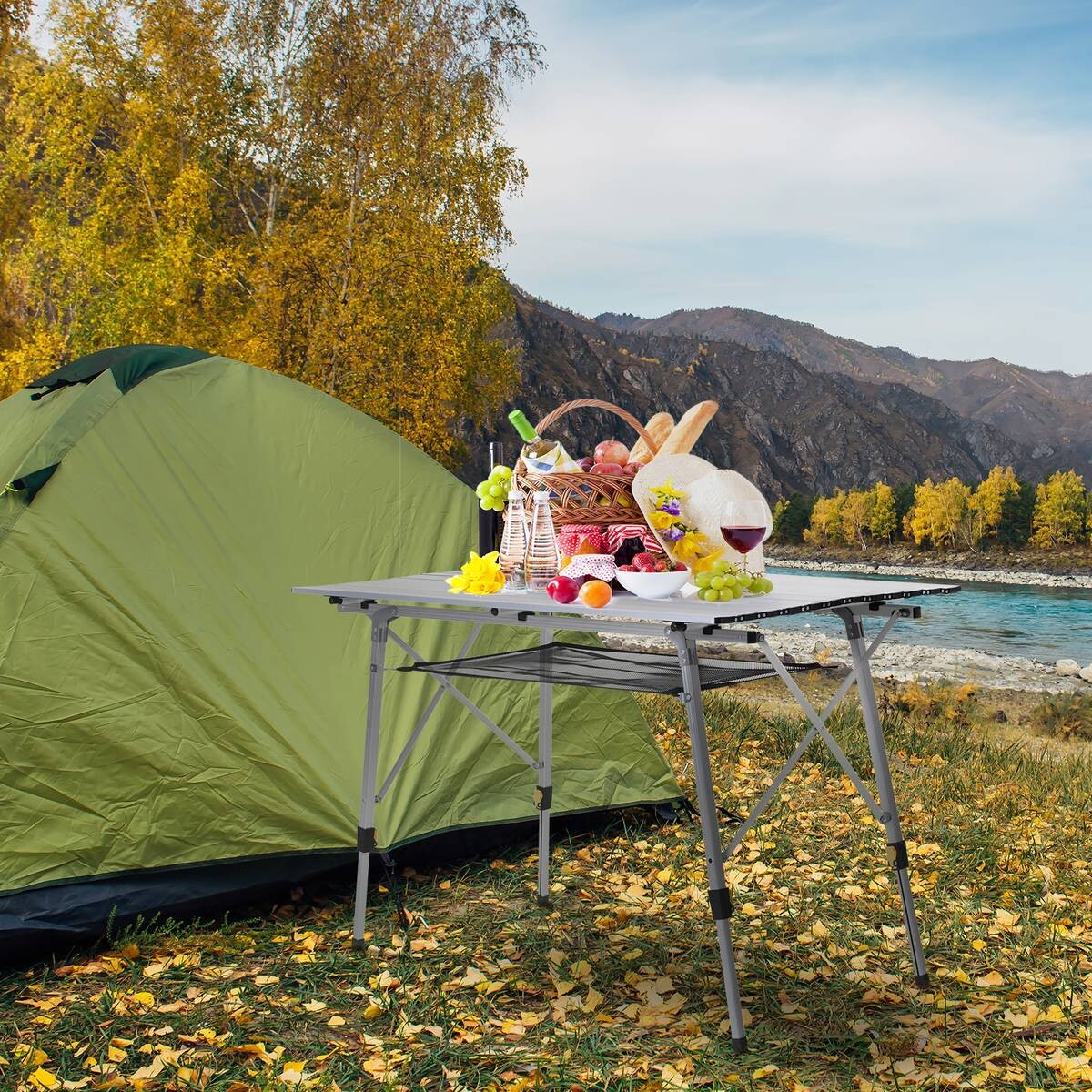 Outsunny Picknicktisch silber Aluminium B/H/L: ca. 70x73x120 cm