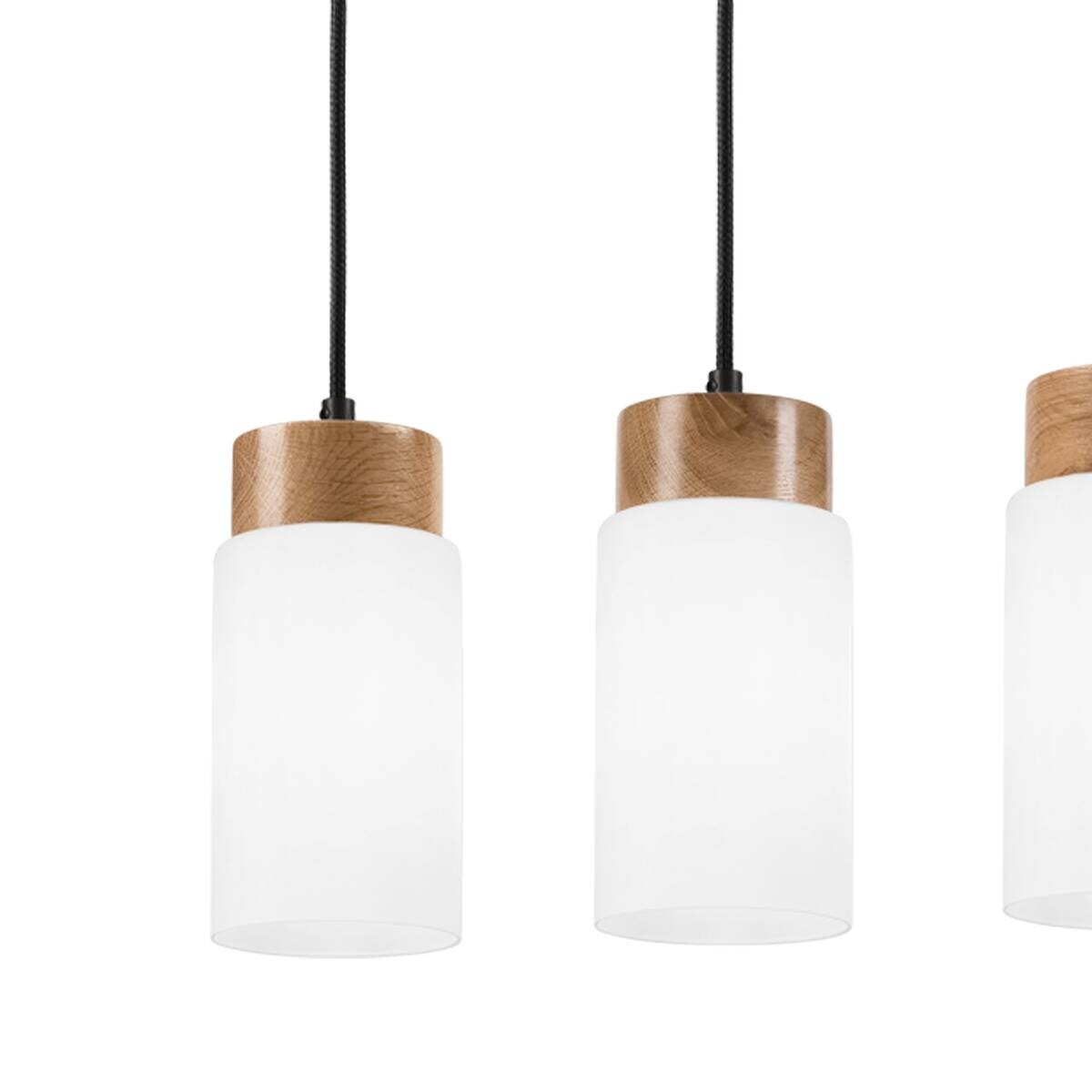 Lamkur Hängeleuchte Marcus schwarz Glas Stahl Holz B/H/L: ca. 65x20x20 cm E27 3 Brennstellen