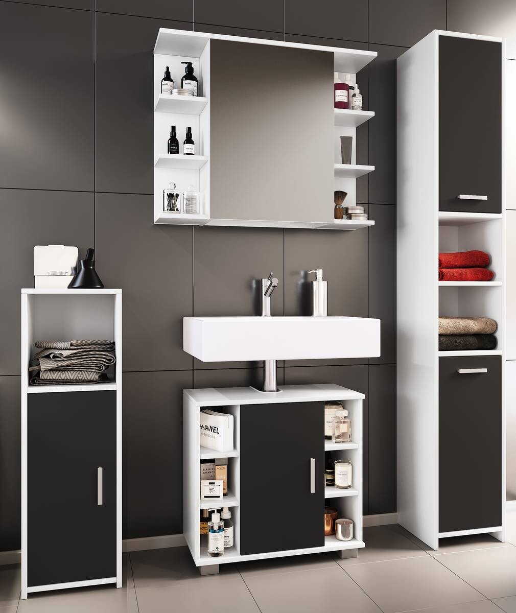 Badezimmer-Set Zalo weiß schwarz B/H/T: ca. 140x180x30 cm
