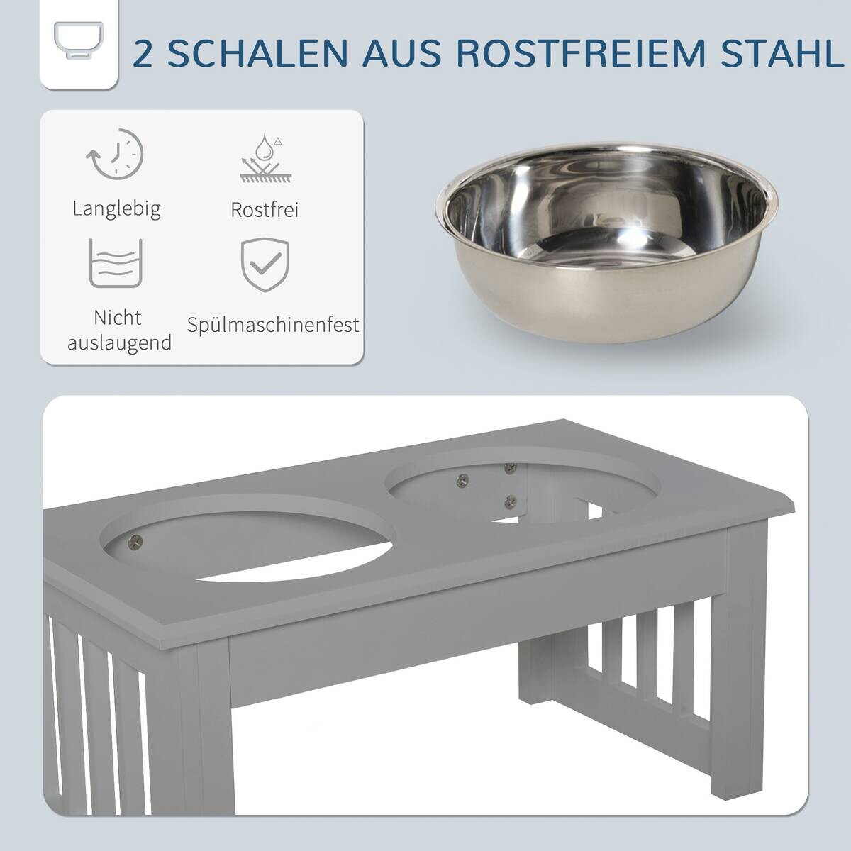 PawHut Futternapf grau MDF B/H/L: ca. 24x15x44 cm