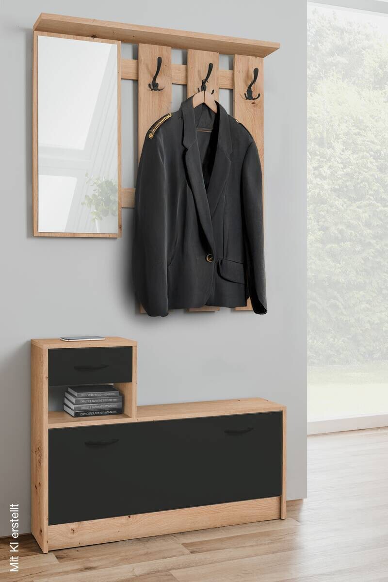 Garderobe Rudolf Eiche Artisan Nachbildung schwarz B/H/T: ca. 100x180x25 cm